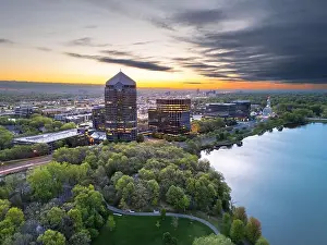 Golden Hour Prints: Bloomington, Minnesota, USA cityscape on Lake Normandale at dawn