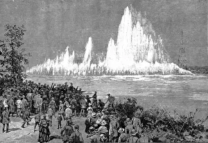 Hazard Prints: Blowing up Flood Rock, part of the Hell Gate Rocks complex which prevented large vessels reaching New York Harbour