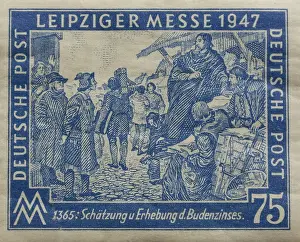 Pens Prints: Blue 75 Pfennig postage stamp, dated 1947