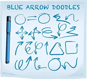 Sketching Prints: Blue arrow doodles on blue paper illustration