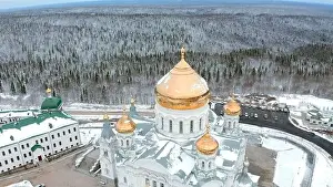Blue big monastery. Bird's-eye view