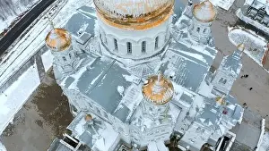 Temple Building Prints: Blue big monastery. Bird's-eye view
