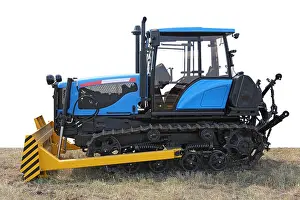 Scoop Prints: Blue building bulldozer tractor on grass