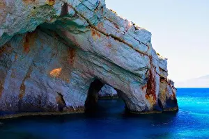 Hellas Prints: Blue Caves on the island of Zakynthos in the Ionian Sea in Greece
