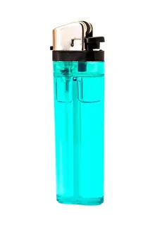 Blue disposable gas cigarette lighter - studio shot with a white background