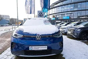 Frankfurt Prints: blue electric car, German crossover Volkswagen ID