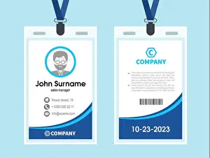 Id Card Prints: blue Employee ID Card. Design Template identity