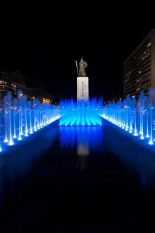 Korea Prints: Blue Fountain Yi Sun-Sin Statue