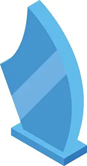 Prestigious Prints: Blue glass trophy award standing on a pedestal for the winner of a competition
