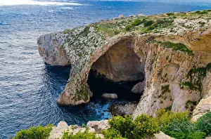 Cavern Prints: Blue Grotto, Malta. Natural stone arch and sea caves. Phantastic sea view on Malta island