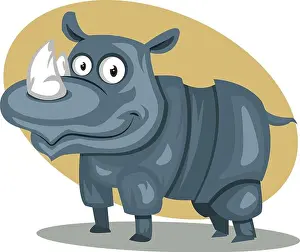 Hippopotamus Prints: A Blue Hippopotamus standing and looking at something in orange background