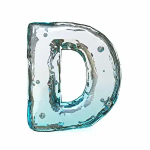 Resin Prints: Blue ice font Letter D 3D rendering illustration isolated on white background