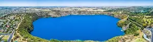 South Australia Prints: The Blue Lake is a crater lake located in a dormant volcanic maar of Mount Gambier in South Australia - aerial