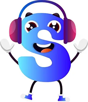 Isolated On White Prints: Blue letters with purple headphones vector illustration on white background