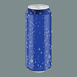 Droplet Prints: Blue Metal Aluminum Beverage Drink with water drops