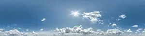 Drone Patch Prints: blue sky with beautiful clouds as seamless hdri 360 panorama view with zenith in spherical equirectangular format for