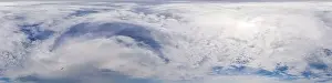 Spherical Dome Prints: Blue sky with Cumulus clouds Seamless panorama in spherical equirectangular format