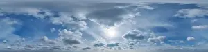blue sky with haze in 360 hdri panorama in equirectangular format with zenith and clouds