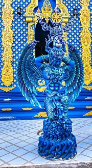 Guardian Prints: Blue statue of guardian at Wat Rong Suea Ten temple (blue temple) near Chiang Rai city