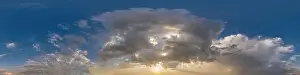blue sunset sky with clouds as seamless hdri 360 panorama view with zenith in spherical equirectangular format for use