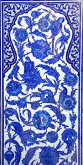 Handcraft Prints: Blue tile panel of the mythical Phoenix bird and flowers motif in Topkapi Palace