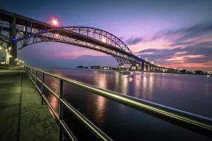 Great Lakes Prints: Blue Water Bridge Panorama. The waterfront district of Port Huron