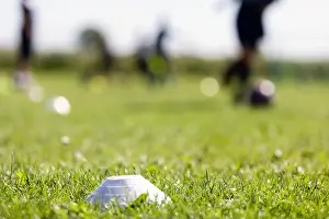 Turf Prints: Blurred background of training soccer field