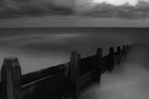 Pebble Prints: Blurred sea created by a long exposure in Bracklesham Bay