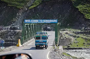 Jammu And Kashmir Prints: Board welcoming tourists to Sonamarg, Jammu and Kashmir, India