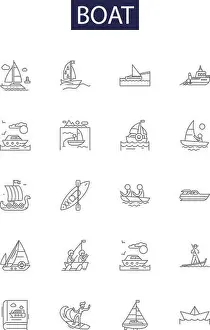 Motorboat Prints: Boat line vector icons and signs