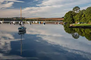 White Clouds Prints: Boats on the Kingsbridge estuary at Bowcombe Bridge, Kingsbridge, South Devon, UK
