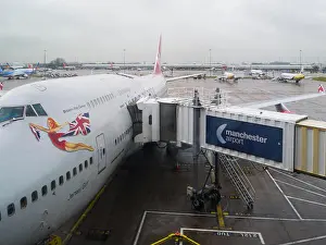 Boeing 747 Prints: Boeing 747 Jersey Girl Virgin Atlantic Airline at Manchester Airport Terminal 2 England UK on apron being prepared for
