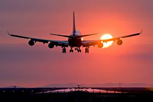 Take Off Prints: Boeing 747 landing at sunset, Vancouver International Airport