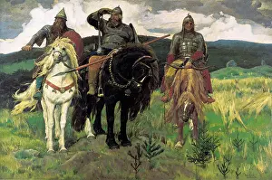 Russian Painting Of 19th Cen Prints: Bogatyrs, 1898