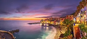 Ligurian Prints: Bogliasco, Genoa, Italy town skyline on the Mediterranean sea at sunset