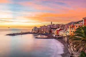 Bogliasco, Genoa, Italy town skyline on the Mediterranean sea at sunset