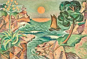 Setting Sun Prints: Bohumil Kubišta - Sunset over the Adriatic - c1918 - The Sun Fell Asleep Over the Adriatic - The composition is