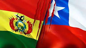 Travel Background Prints: Bolivia and Chile flags with scar concept