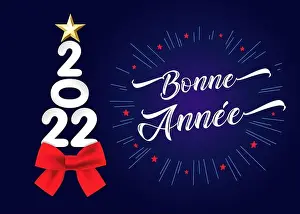 Beams Prints: Bonne Annee french text - Happy New Year 2022 elegant calligraphy card