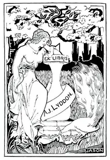 Published Prints: bookplate for A J Lyddon, figure resting on sundial