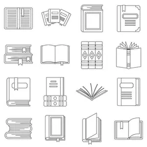 Book Cover Prints: Books icons set. Outline illustration of 16 rockets vector icons for web