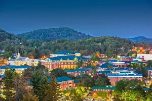 Boone Prints: Boone, North Carolina, USA campus and town skyline at twilight