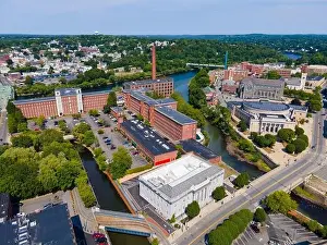 American United Prints: Boott Mills aerial view at the mouth of Concord River to Merrimack River in historic downtown Lowell