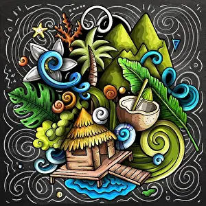 Bora Bora Prints: Bora-Bora chalkboard cartoon doodle illustration
