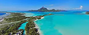 Tahiti Prints: BORA BORA, FRENCH POLYNESIA -4 DEC 2018- Aerial view of overwater bungalow villas at the St Regis Resort Bora-Bora