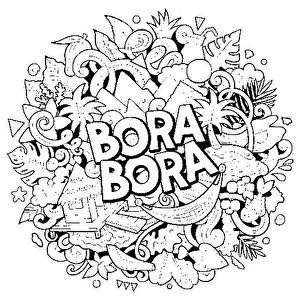 Mango Prints: Bora-Bora hand drawn cartoon doodle illustration