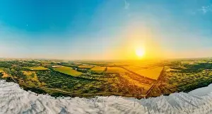 Destroy Prints: Border of desertification territory and green meadow with river is a result human destructive activity in environment