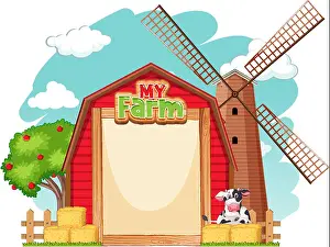 Alive Prints: Border template design with red barn and cow