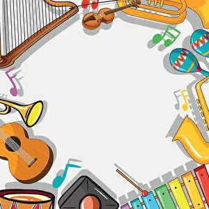 Violin Prints: Border template with musical instruments illustration