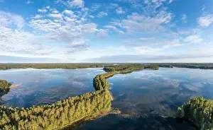 Boreal aka taiga forests and lake in Saimaa lake region in Finland